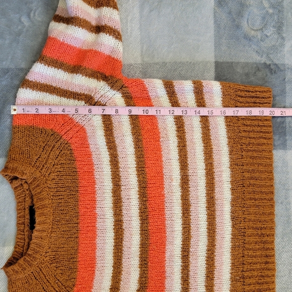 Lumiere Brown Pink Striped Fuzzy Sweater Long Sleeve Wool Blend Cozy Size XS - Picture 7 of 7
